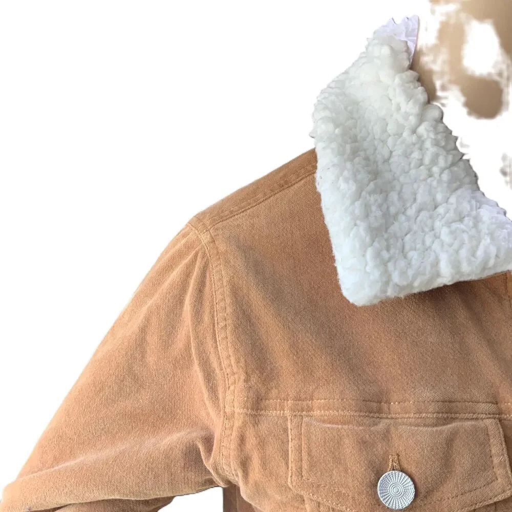 Forever 21 Tan Corduroy Sherpa Lined Trucker Jacket Size Medium‎